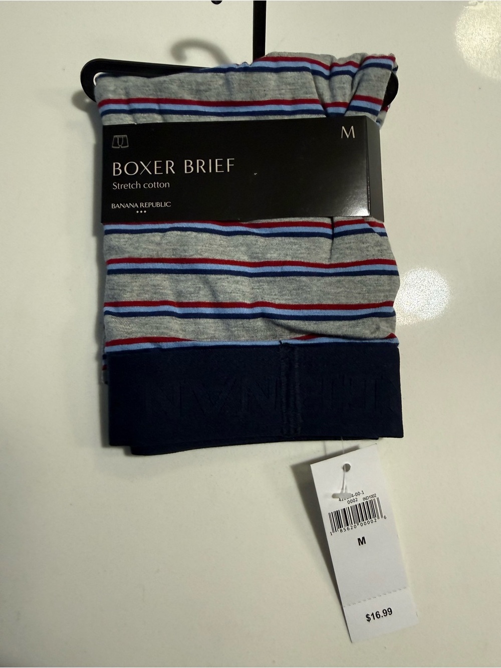 Mexx Men’s Grey Stripe Boxer Briefs with Navy Waistband